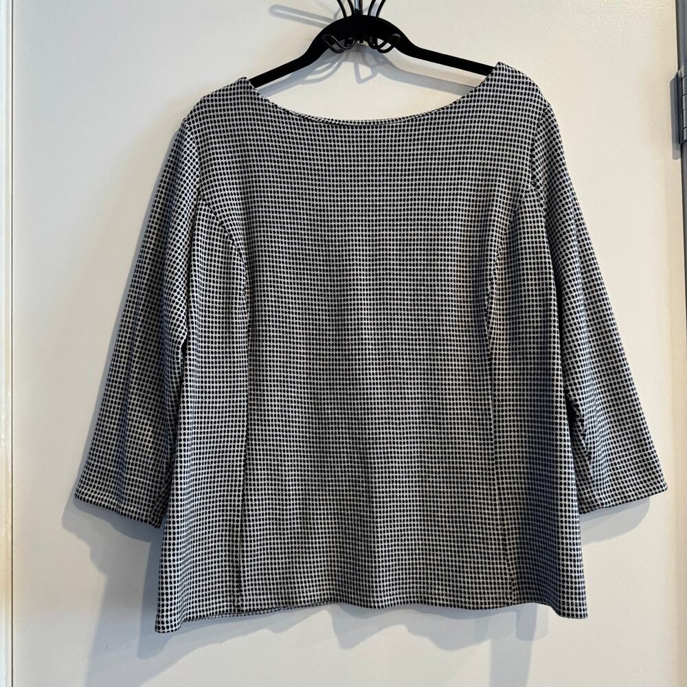 Talbots Polka Dot Top Black White Back Button Slit 3/4 Sleeve Sz 1X Women's